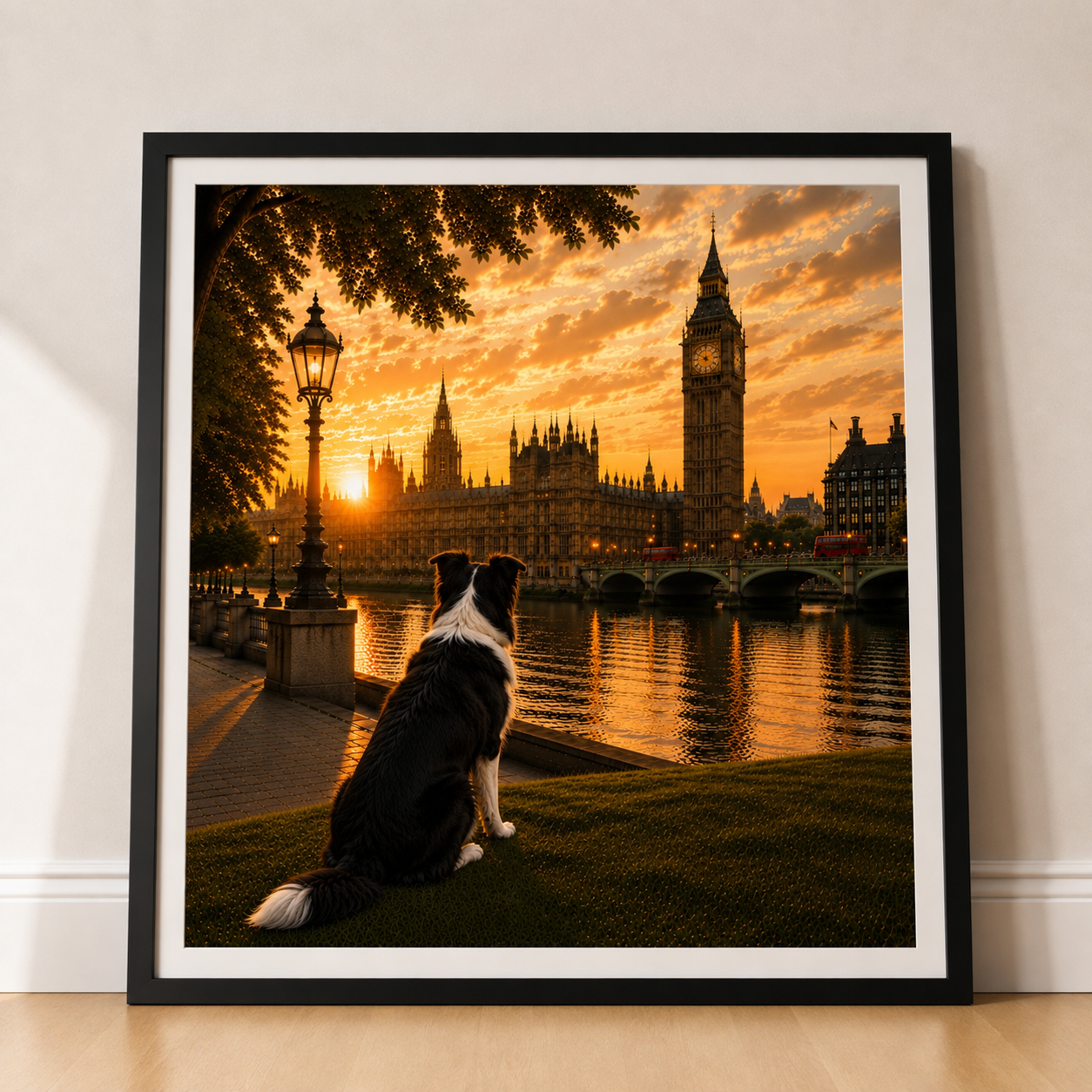 Border Collie Dog In London - Border Collie Dog  Print - London Travel print - Sunset in London Fine Art Poster - Border Collie Dog  by Big Ben