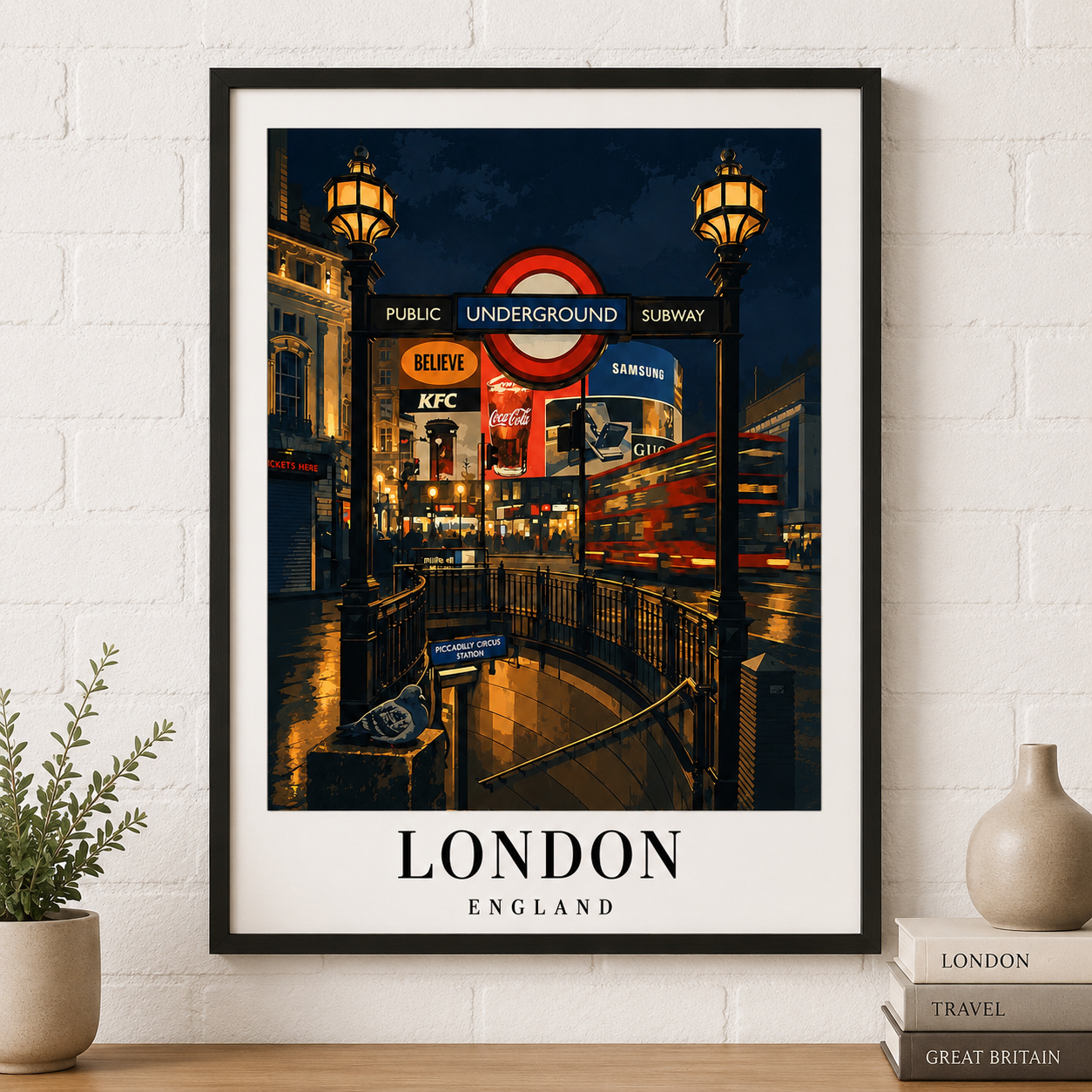 London Underground Night Photo Poster — Rolled Travel Wall Art