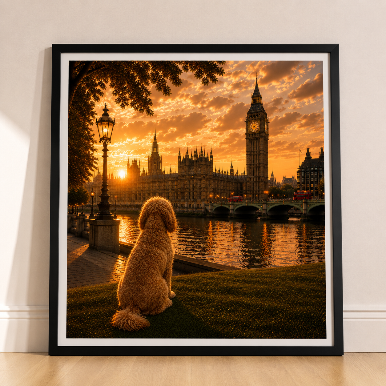 Cockapoo In London - Cockapoo Print - London Travel print - Sunset in London Fine Art Poster - Cockapoo by Big Ben