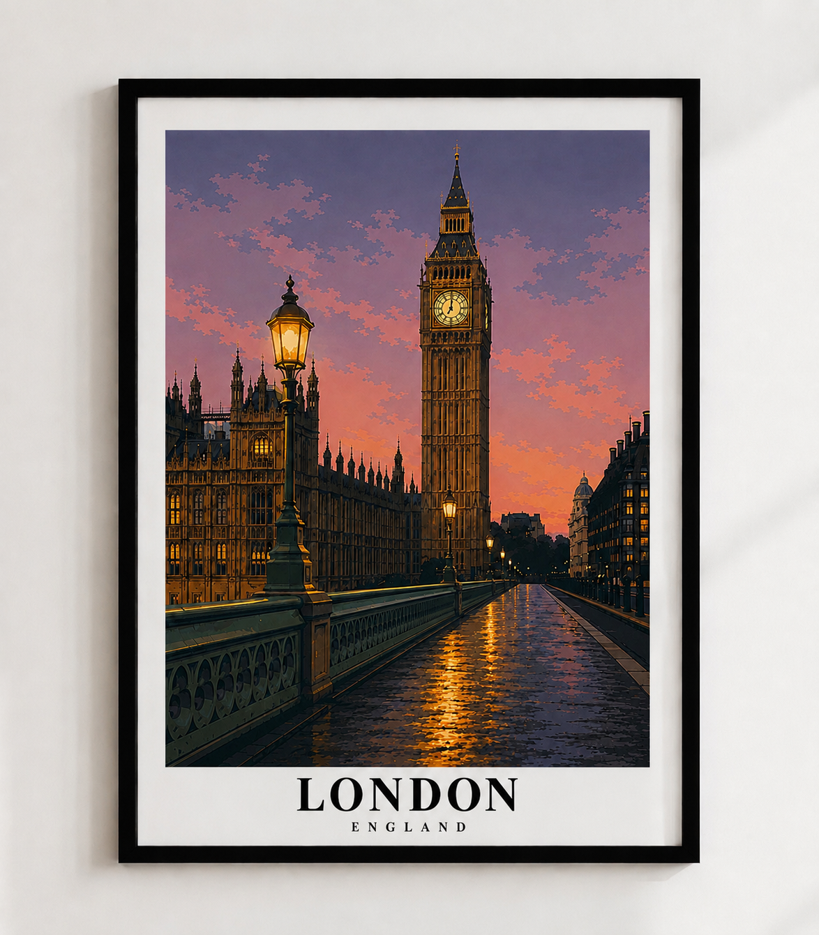 London Big Ben Sunset Fine Art Poster — Vintage Travel Wall Print - London Travel Poster