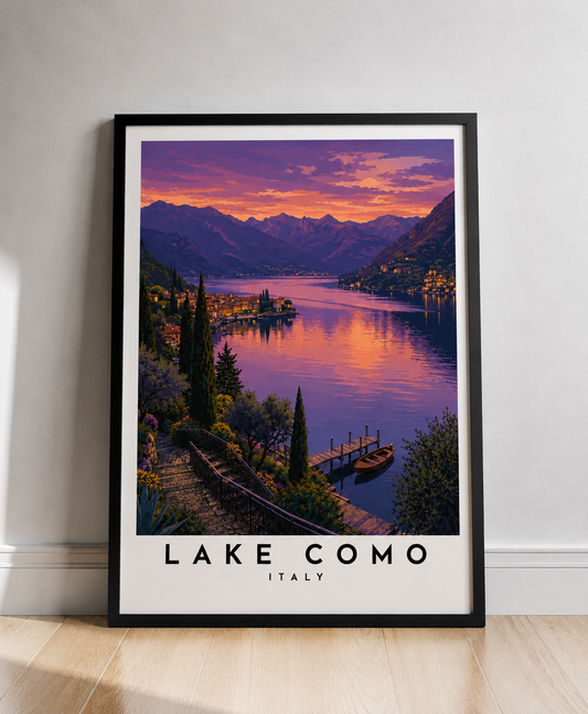 Lake Como Italy Travel Poster - Vintage Sunset Fine Art Print - Lake Como Travel Poster
