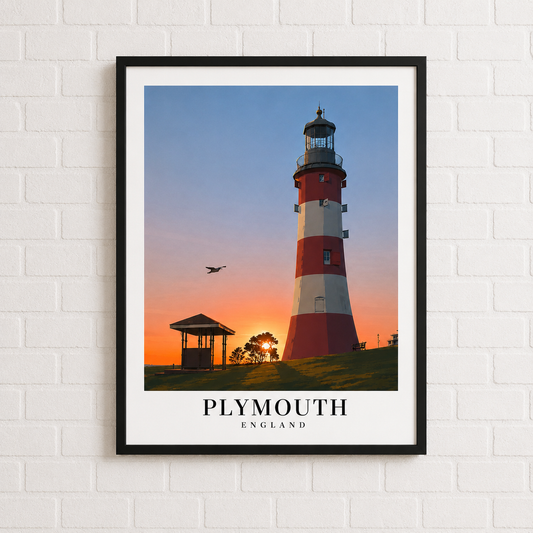 Plymouth Hoe Smeatons Tower Rolled Poster — Coastal Travel Wall Art