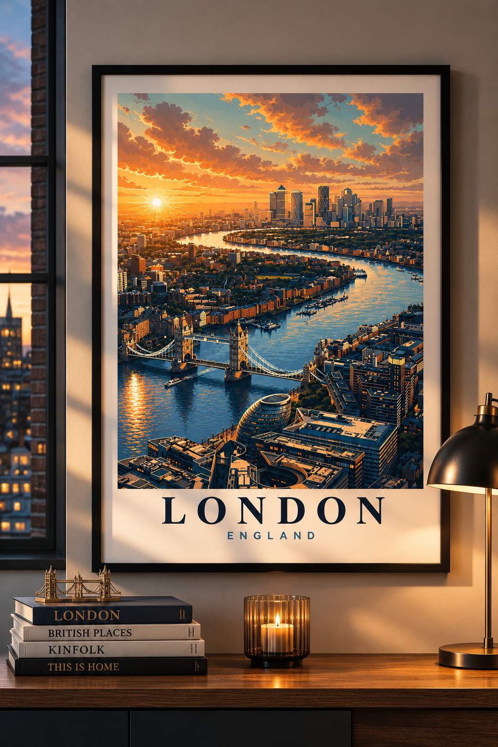 London Aerial Sunset Rolled Poster — Vintage Travel Print