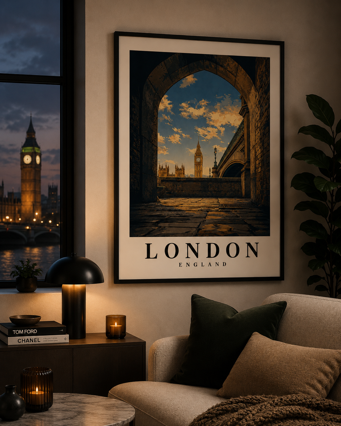 London Travel Poster — Big Ben Archway Rolled Print