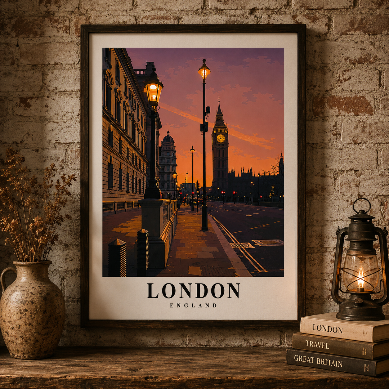 London Sunset Poster - Vintage Travel Wall Art (Rolled Poster)