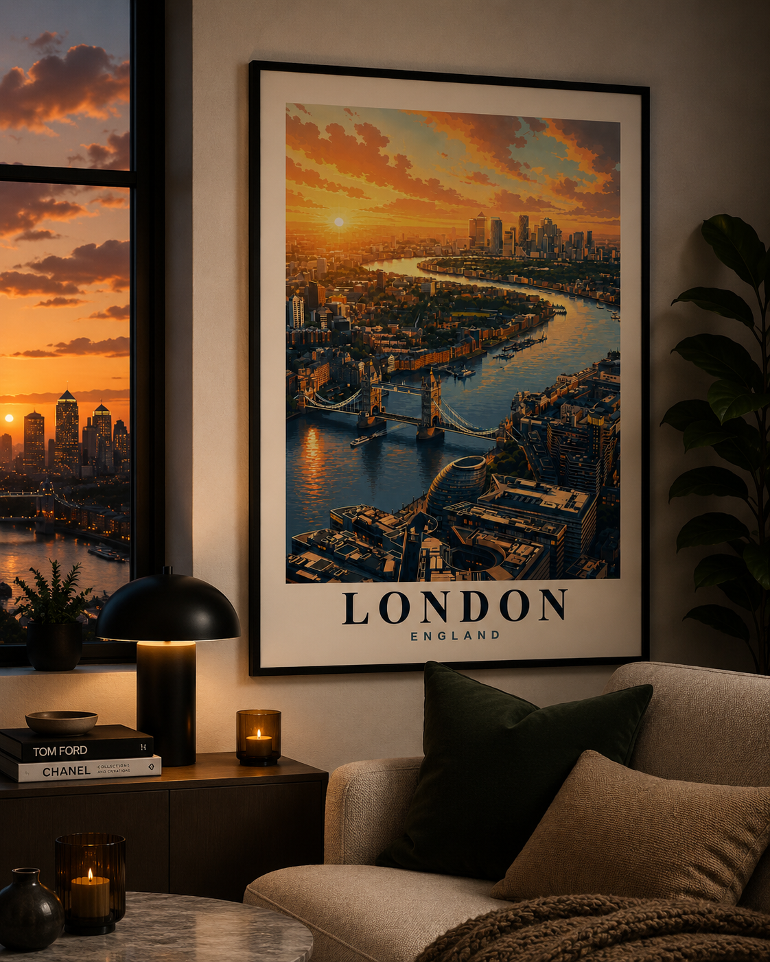 London Aerial Sunset Rolled Poster — Vintage Travel Print