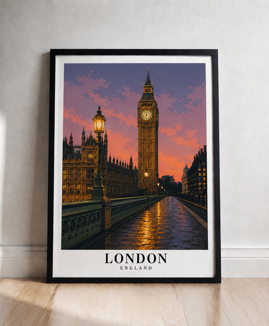 London Big Ben Sunset Fine Art Poster — Vintage Travel Wall Print - London Travel Poster