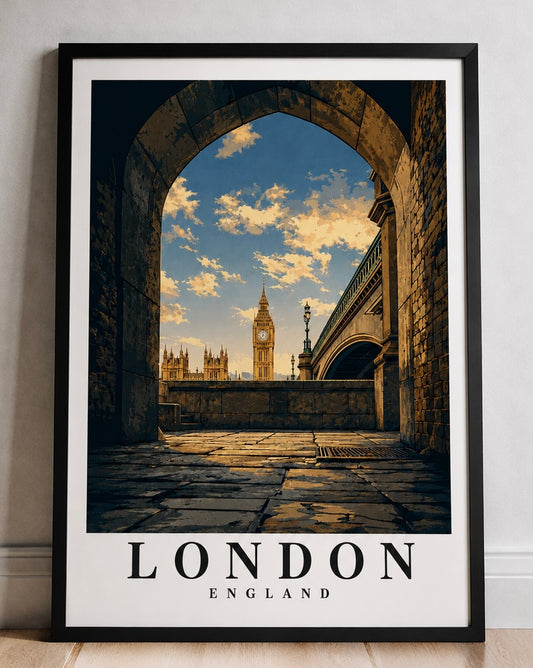 London Fine Art Poster - Vintage Big Ben Archway Travel Print - London Travel Poster