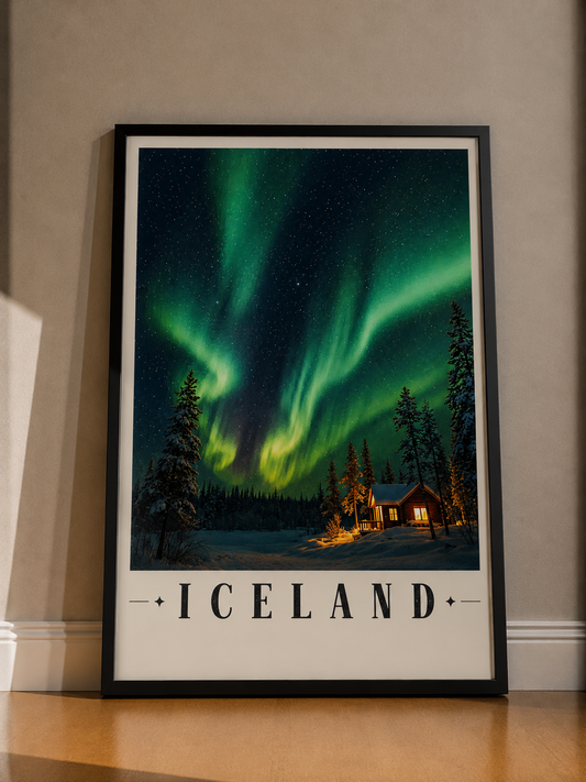 Iceland Aurora Fine Art Poster — Northern Lights Landscape Wall Art - Iceland Travel Poster