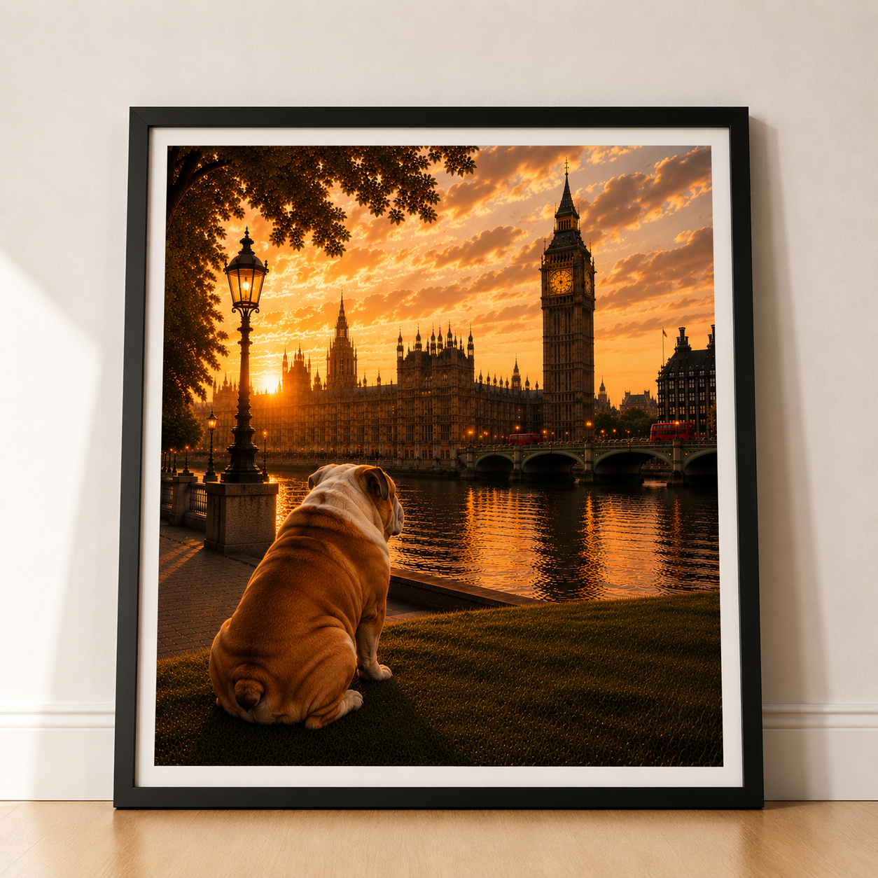 Bulldog In London - Bulldog Print - London Travel print - Sunset in London Fine Art Poster - Bulldog by Big Ben