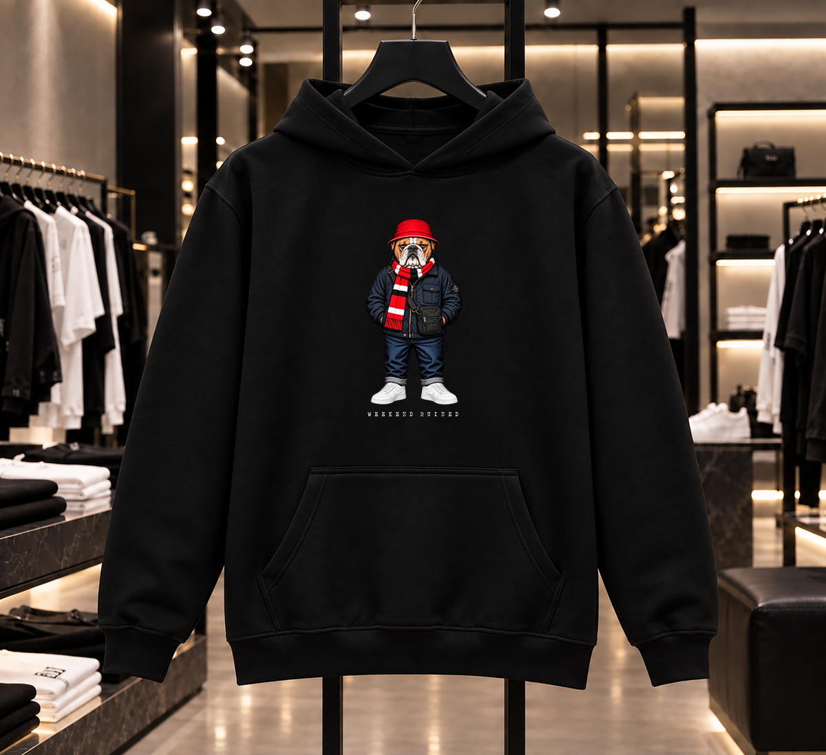 Weekend Ruined - Terraces Bulldog Streetwear Football Hoodie - Heavyweight Relaxed Fit